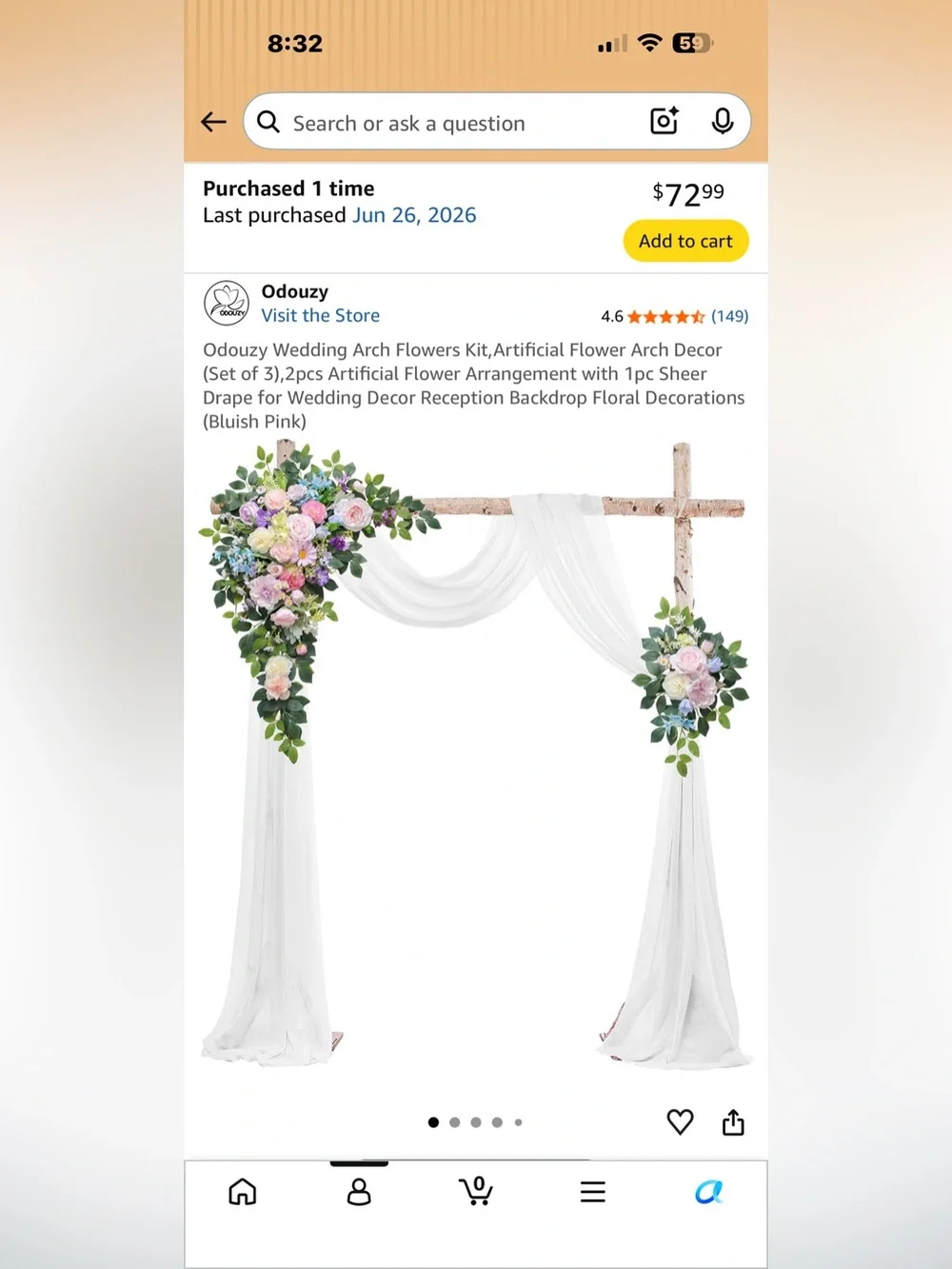 Blush Pink Wedding Arch Flower Kit with White Sheer Drape